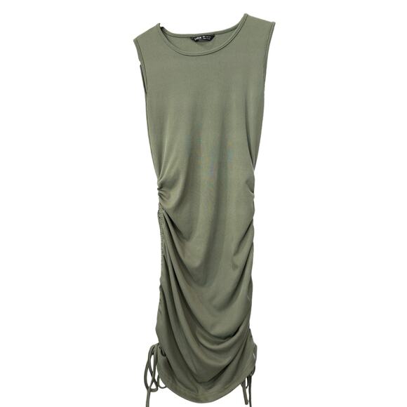 SHEIN Olive Green Sleeveless Dress Ruched Sides Ribbed Knit Custom Fit Sz S EUC - Picture 2 of 5
